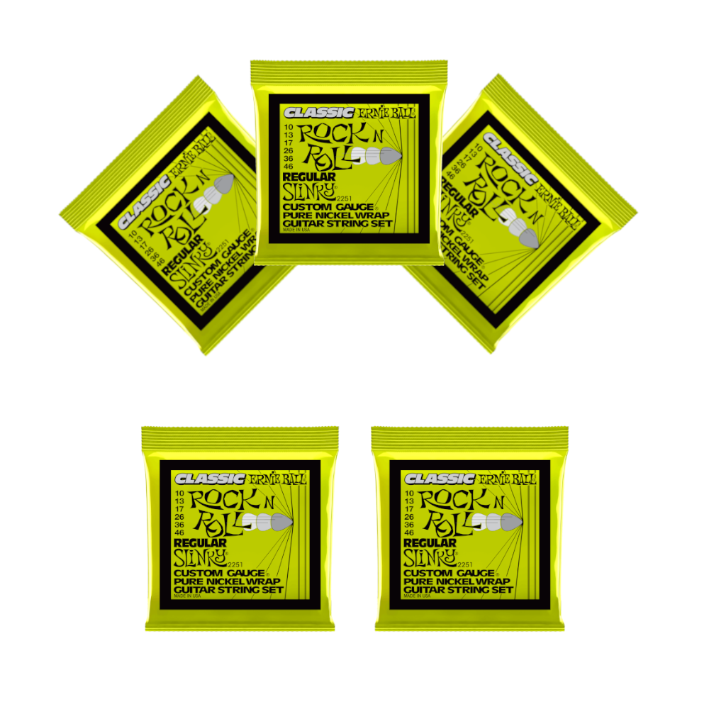 Ernie Ball Guitar Strings 5-Pack Classic Nickel Wrap Regular Slinky Electric 2251 10-46