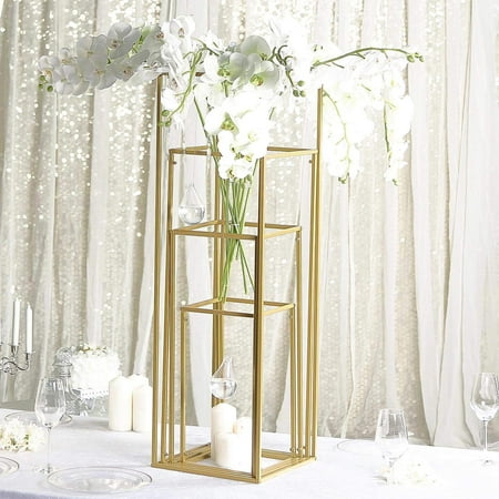 Gold Geometric Vase Efavormart Set of 4 Matte Gold Wedding Flower Stand Metal Vase Column Stand Geometric Centerpiece Vase - 16