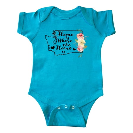 

Inktastic Washington Home is Where The Heart is with Watercolor Floral Gift Baby Girl Bodysuit
