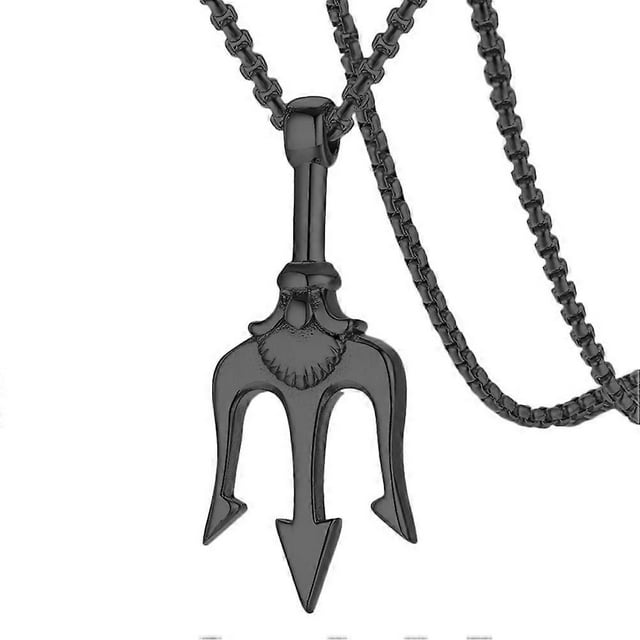 Trident Shaped Hanging Pendant Stainless Steel Necklace Creative Neck Chain Black (60cm Chain)