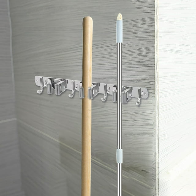 GFHFHITJ Broom Rack Besom Rack Mop and Besom Rack Wall Mounted Stainless Steel Besom Organizer Wall Mounted Heavy-duty Besom Rack Kitchen Laundry Room Garden Storage Rack