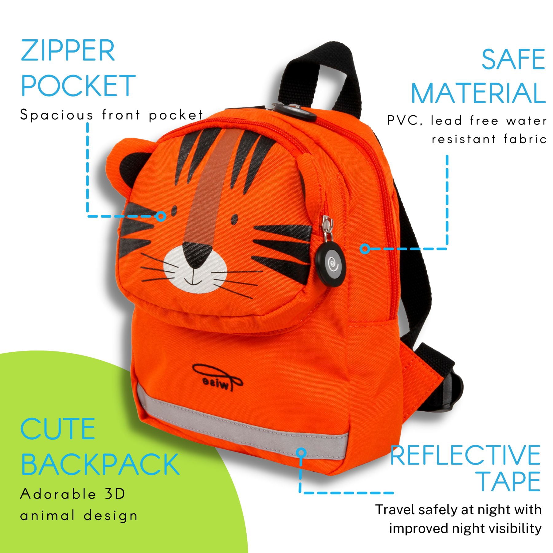 Twise Tots Toddlers Light Weight 9" First Backpack, Tiger