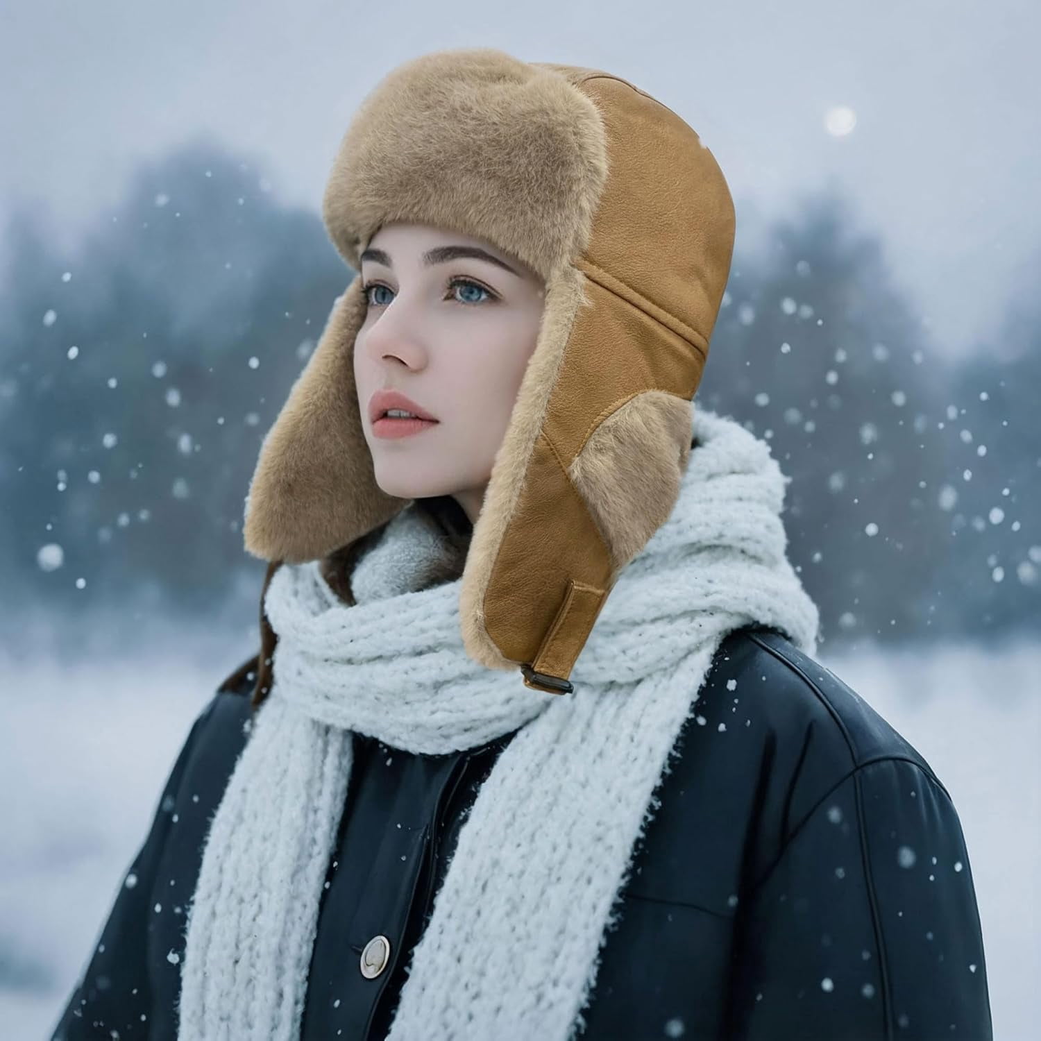 Zhengup Leather Trapper Hats Mens Winter Ski Hat Cold Weather Ski Hat Warm Gear Russian Ushanka Caps Cossack Trooper Hat