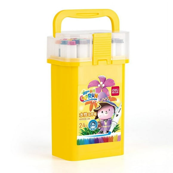 Plumones Lavables Deli 24 Pzs Doble Punta Cincel Bullet