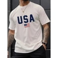 thumbnail image 1 of Camiseta informal de cuello redondo para hombre con estampado de bandera de EE. UU., 100 % algodón, manga corta y corte regular, ideal para deportes de ocio., 1 of 4