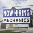 thumbnail image 2 of Now Hiring Mechanics 13 oz Heavy Duty Vinyl Banner Mechanic Jobs Available Help Wanted Sign for Business Advertising Indoor/Outdoor Single-Sided with Metal Grommets (4x8 ft, Wh & Bl & Bk), 2 of 6
