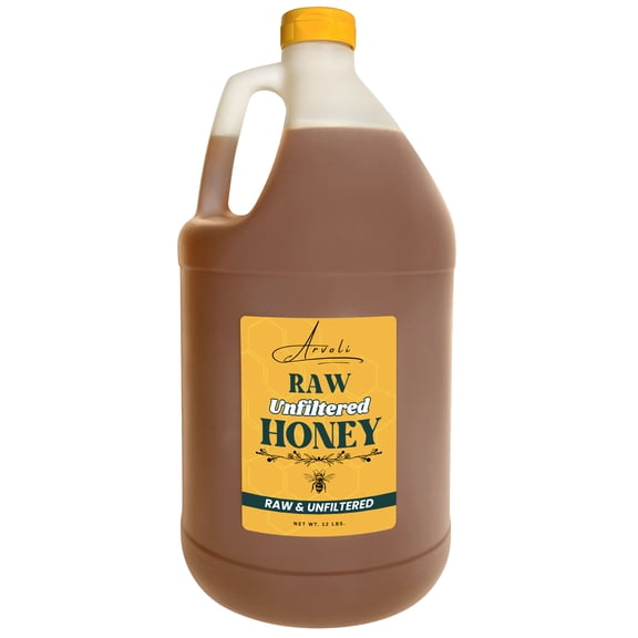 Raw & Unfiltered Wildflower Honey - 1 GALLON of HONEY - 12 lb Jug - BULK HONEY by Arvoli Honey