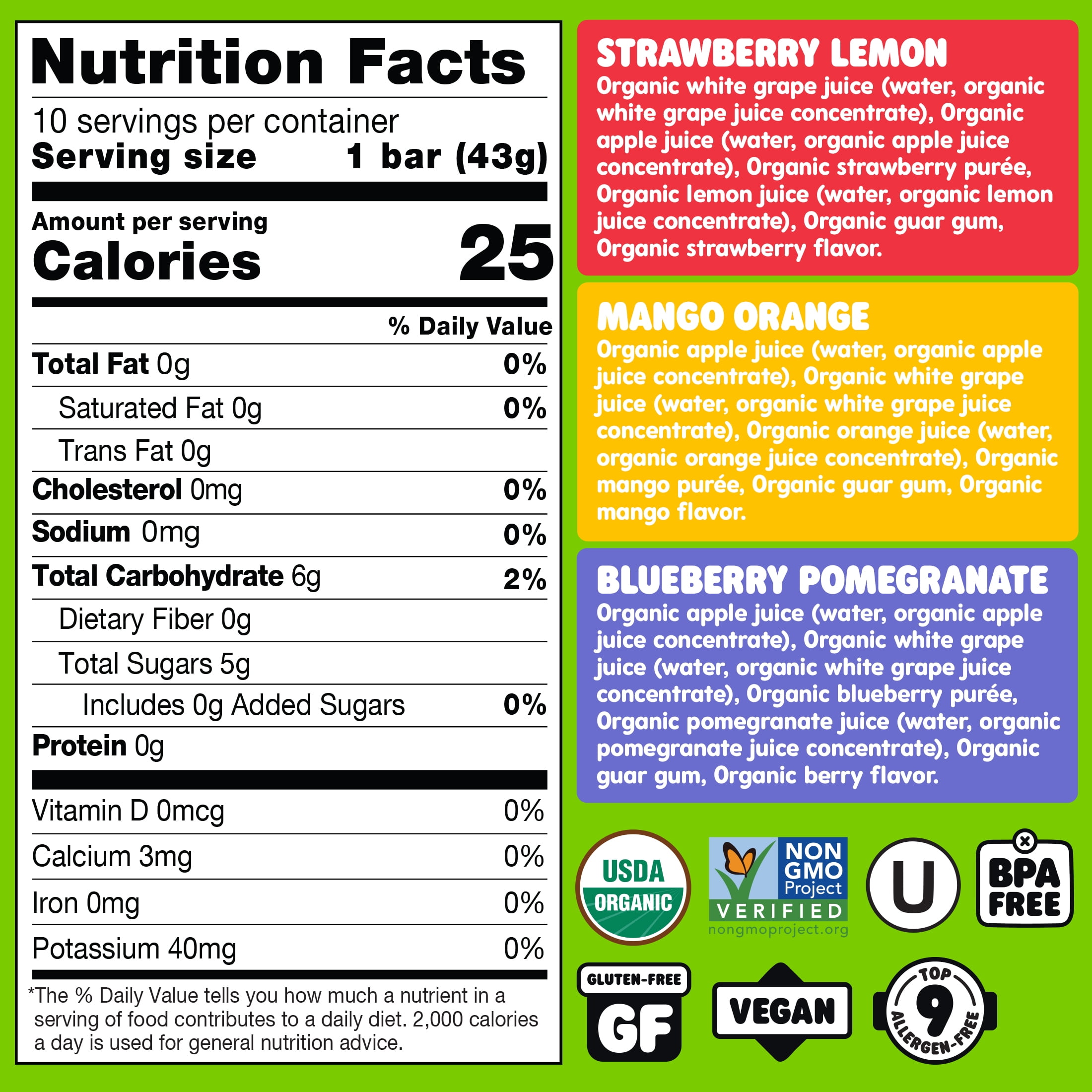 Deebee's Organics Fruit Freezies Ice Pops, Gluten-Free, 1.35 oz, 10 Count