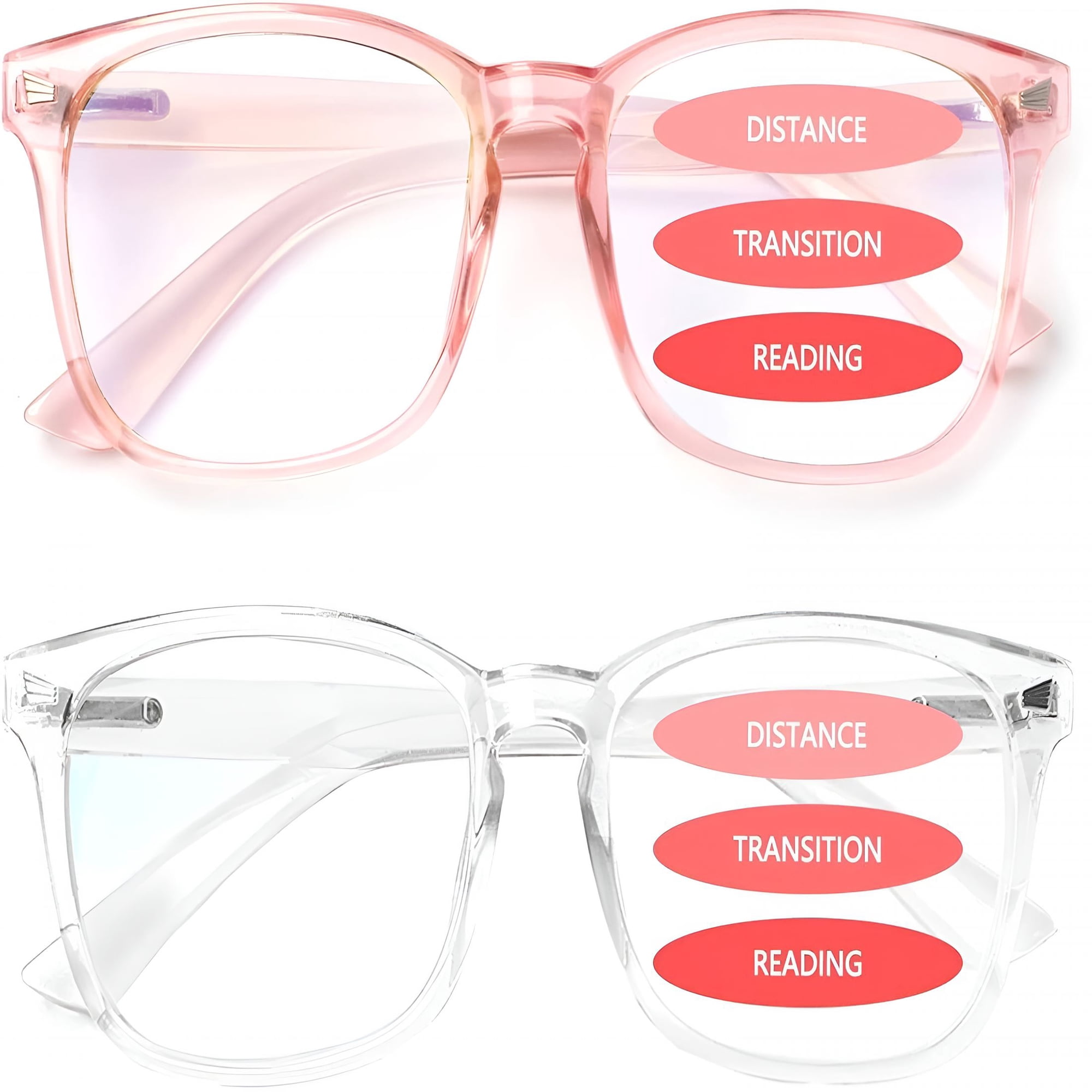 GJX 2-Pack Progressive Multifocal Computer Glasses Women Men Blue Light Blocking Reading Glasses Spring Hinge Readers Blue Light Reading Glasses Men(1Pink 1 Transparent,2.5)