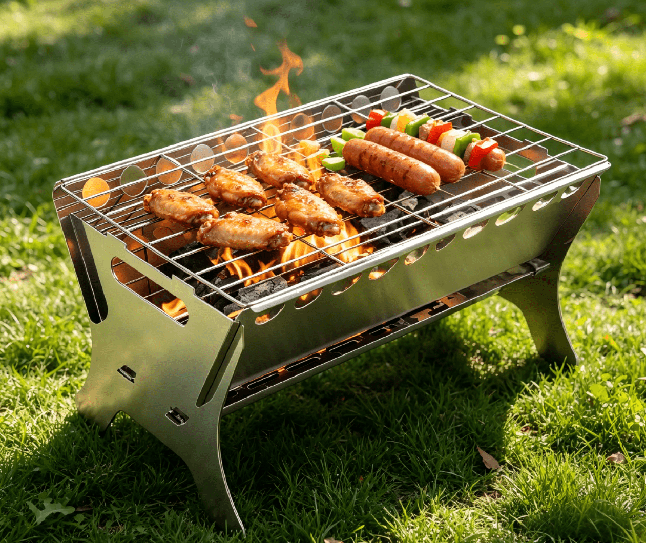 Stainless Steel Folding Portable Charcoal Grill - 17 * 10.3 * 8.7 Inch Heavy Duty Tabletop BBQ Grill for Outdoor Cooking, Picnic, Tailgate, Beach, Backyard