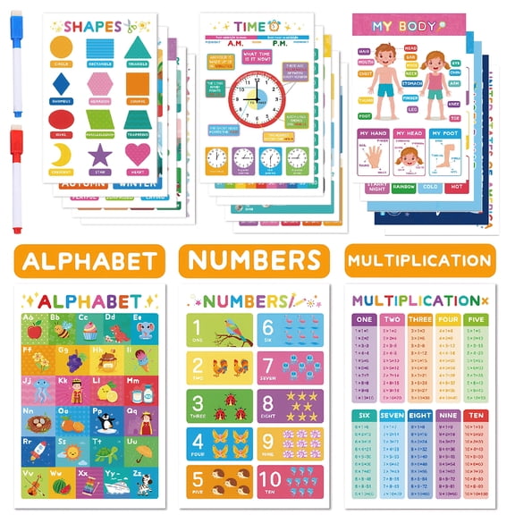 Educational Posters and Classroom Decorations for Preschool,Early Learning Charts for Kindergarten Home School,18Pcs