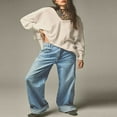 thumbnail image 2 of Women Long Sleeve T-Shirts Solid Color Dropped Shoulders V-Neck Waffle Shirts Spring Fall Loose Fit Tops Streetwear, 2 of 7