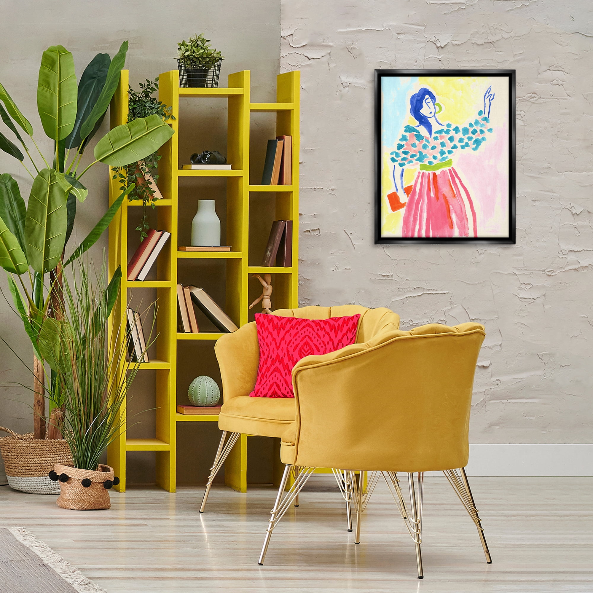 Stupell Industries Woman in Bold Dress People Painting Black Floater Framed Canvas Art Print Wall Art, 17 x 21