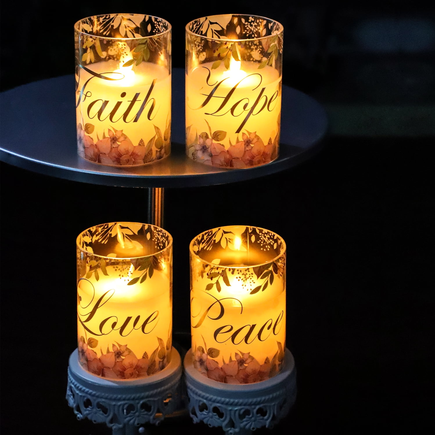 Meltone Pink Flameless Pillar Candles, Glass Led Candles Battery Operated with Remote / Timer, Set of 4 Candles Set for Woman Gifts, Mother's Day, Centerpiece Decor