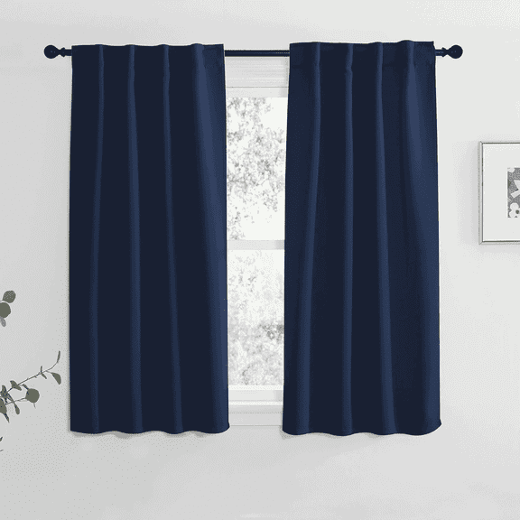 NICETOWN Solid Blackout Curtains Backtab & Rod Pocket Room Darkening Heat Reducing Drapes, W34 x L48, Set of 2, Navy Blue
