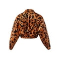 thumbnail image 3 of A2Y Women's Cropped Front Two Pocket Snap Quilted Padding Bomber Jacket Leopard Orange L, 3 of 3