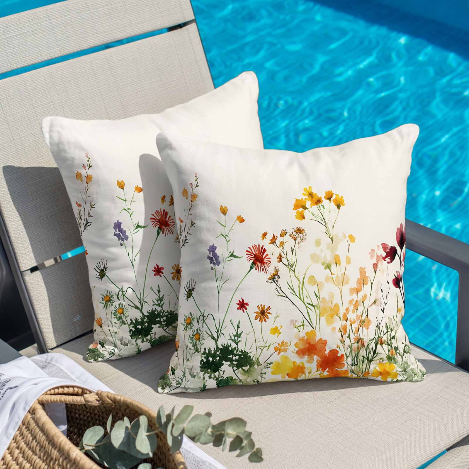 Pillow Covers 26x26 Inch, Beige Floral Spring Linen Pillowcase with Invisible Zipper, Vintage Farmhouse Flowers Decorative Throw Pillow Covers Cushion Case for Couch Sofa Bed Living Room