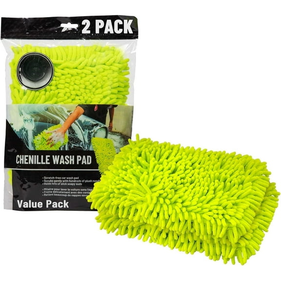 Chenille Microfiber Wash Pad (2 Pack) – Scratch-Free Extra Plush Wash Pads for Gentle Car Cleaning & Maximum Suds Absorption