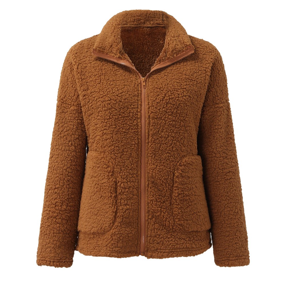 Veste Femme En Fausse Fourrure Sherpa - Coupe Courte, Col à Revers, Fermeture éclair, Chaude Et Douce Pour L'hiver