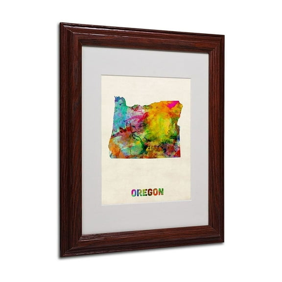 Trademark Fine Art "Oregon Map" Matted Framed Art by Michael Tompsett, Wood Frame