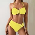 thumbnail image 2 of UTSJKR Women's Solid Cami Strap Bikini Set, Wire Free Triangle Split Bathing Suit, Sexy Slim Fit Holiday Beach Swimwear Yellow M, 2 of 5