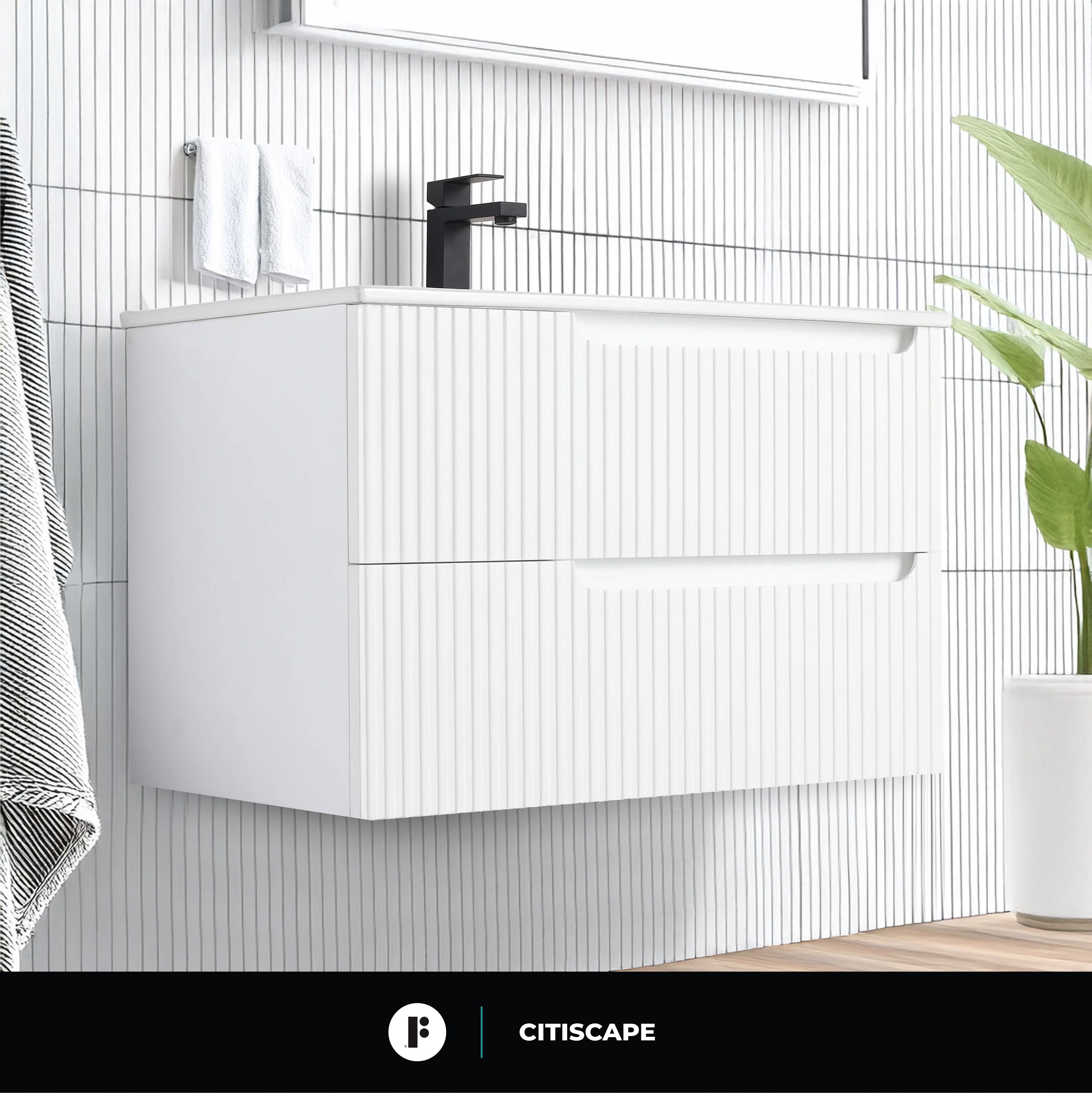 Citiscape Modern Bathroom Vanity with Textured Drawer Fronts 30" Wide - White - Sink Included