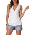 thumbnail image 2 of INSPIRAR CHIC Blusas sin mangas de cuello en V profundo para mujer, con diseño hueco, envolventes, fruncidas y decoradas con botones, tamaño XS, color blanco, 2 of 6