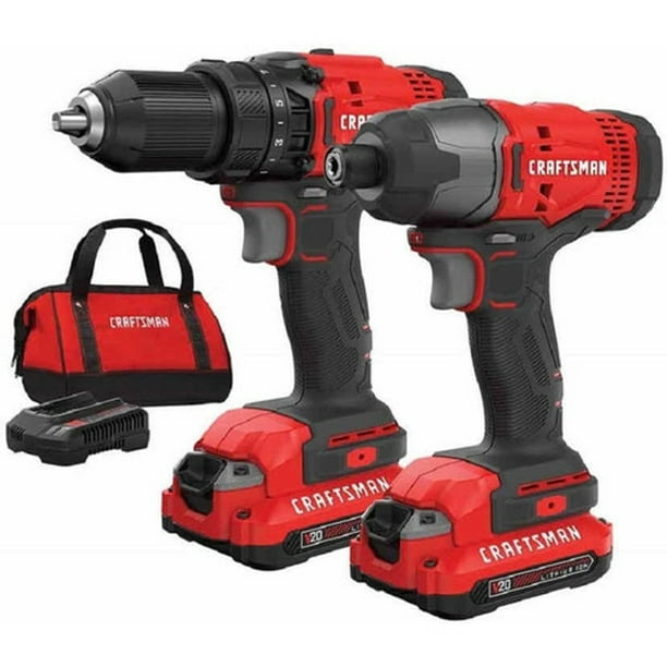 Kit de Herramientas 20V Inalambricas con Taladro Atornillador y Atornilladro de Impacto con 2 Baterías Craftsman CRAFTSMAN CRAF-CMCK200C2