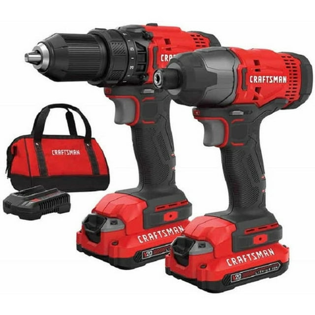 Kit de Herramientas 20V Inalambricas con Taladro Atornillador y Atornilladro de Impacto con 2 Baterías Craftsman CRAFTSMAN CRAF-CMCK200C2