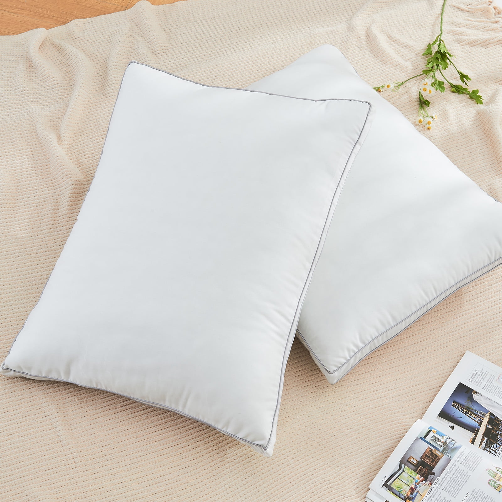 GOGREEN 2 Pack Pillows for Bed, Standard Size Pillows Insert for Side and Back Sleepers, Soft Down Alternative Microfiber Filled Extra Firm Pillows, 20 x 26 Inches