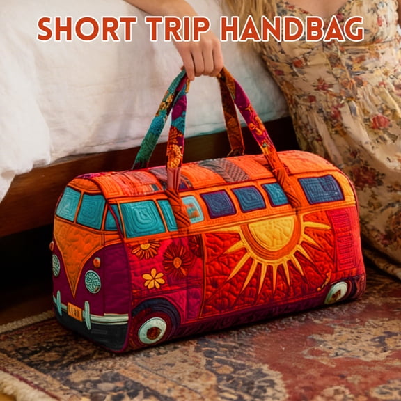 2026 New Hippie Journey Quilted Duffel Bag Hippie Van Travel Duffle Bag Boho Week Travel Overnight Luggage Bag Gym Tote Bags 16x8x8 Inch
