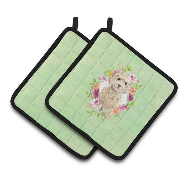 Carolines Treasures CK4406PTHD Champagne Cockapoo Green Flowers Pair of Pot Holders 7.5HX7.5W multicolor
