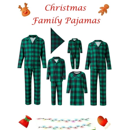 

Family Christmas Pajamas Matching Sets Green Plaid Shirt Loose Pants Xmas Matching Pjs Holiday Home Xmas Family Sleepwear Set