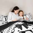 thumbnail image 4 of spefrowx Black Monogram E Full Size Comforter Sets for Kids, Kawaii Bowknot Stripe Love Heart Bedding Comforter Set, Black Reversible, 3pcs, 1 Comforter and 2 Pillowcases, 4 of 6