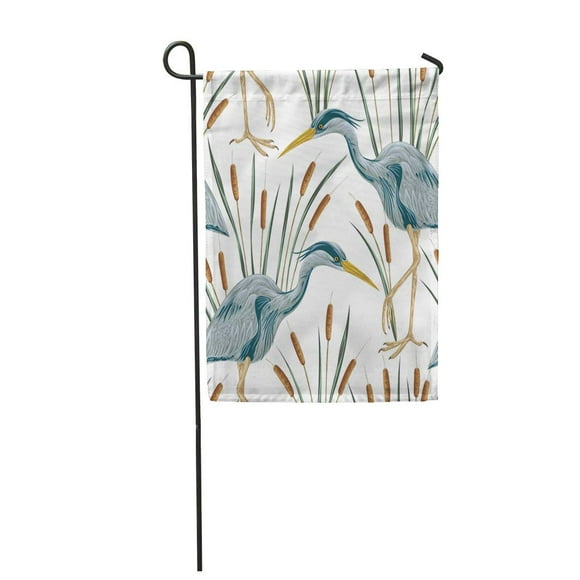 POGLIP Heron Bird and Bulrush Swamp Flora Fauna Vintage Garden Flag Decorative Flag House Banner 28x40 inch