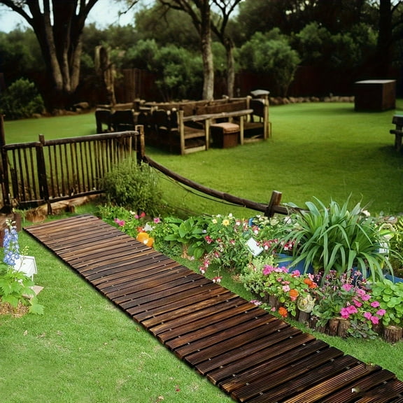 8ft Recycled Cedar Wood Garden Pathway Roll - Weather-Resistant Non-Slip Dark Brown Walkway for Backyard/Beach/Wedding Decor
