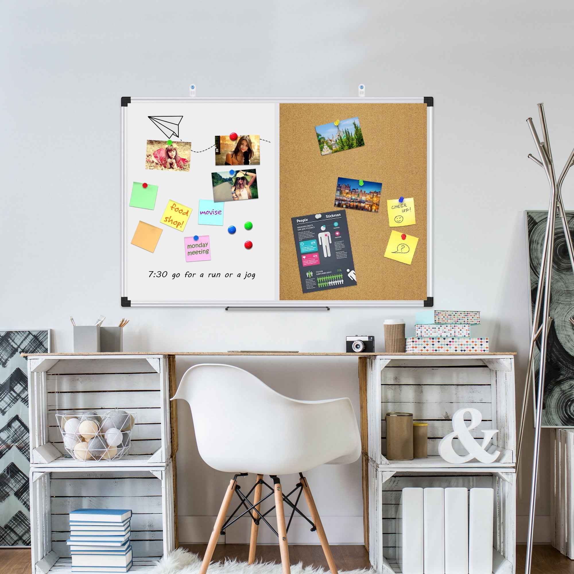 AGCAN White Board Dry Erase and Cork Board for Wall 35" x 23" Bulletin Magnetic Board Combo School Supplies