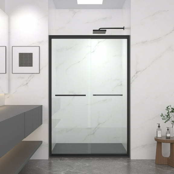 56-60"x70" Aluminum Frame Double Sliding Shower Door,Bypass Bathroom Sliding Door with Premium 5/16" (8mm) Clear Tempered Glass, Black Hardware Sliding Glass Shower Enclosure,Matte Black Finished