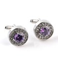 thumbnail image 1 of Gemelos de cristal morado para hombre, elegante diseño redondo, 1 of 2