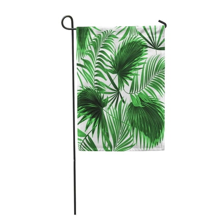 KDAGR Green Leaf Leaves of Palm Tree on Pattern Black Garden Flag Decorative Flag House Banner 28x40 inch