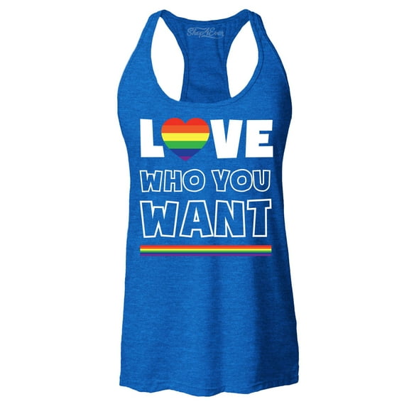 Shop4Ever Women's Love Who You Want Gay LGBTQ Pride Racerback Tank Top Medium Royal Blue