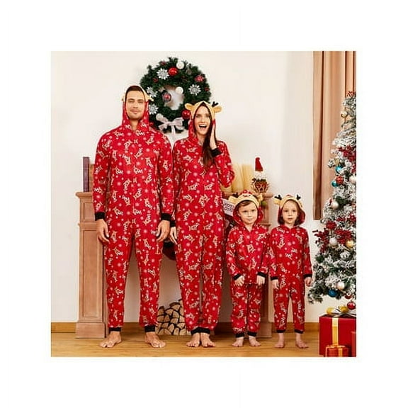 Viworld Matching Family Christmas One Pieces Pajamas Sets Elk Antler Hooded Romper PJ's Zipper Jumpsuit Loungewear
