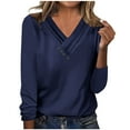 thumbnail image 2 of Black and Friday Clothing Sales Idoravan Long Sleeve Shirts for Women Winter Women's Long Sleeve Summer V Neck Sexy Casual Tops Regular Blouse Tops Navy S, 2 of 5