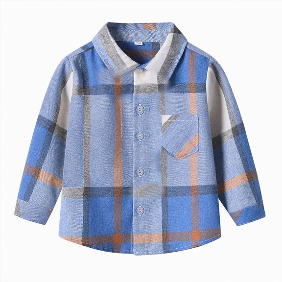 Splozh Toddler Boys Girls Shirts Flannel Jacket Plaid Long Sleeve Lapel Button Down Shacket Baby Coat Outwear Clothes Tops for Kids Jacket for Boys,Blue,3-6 Months