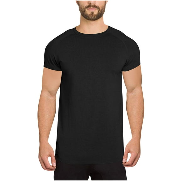 Mens Shirts Short Sleeve, Mens Hipster Longline T-Shirt Drop Cut Scallop Long Tail Slim Fit Bodybuilding Gym Muscle Workout Tee