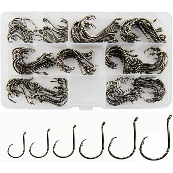 Circle Hooks Saltwater Fishing Hooks, 150pcs Fishing Circle Hooks 2X Strong Offset Octopus Catfish Fishing Hooks Assortment High Carbon Steel Bait Fishing Hooks Kit – Size #1 1/0 2/0 3/0 4/0 5/0