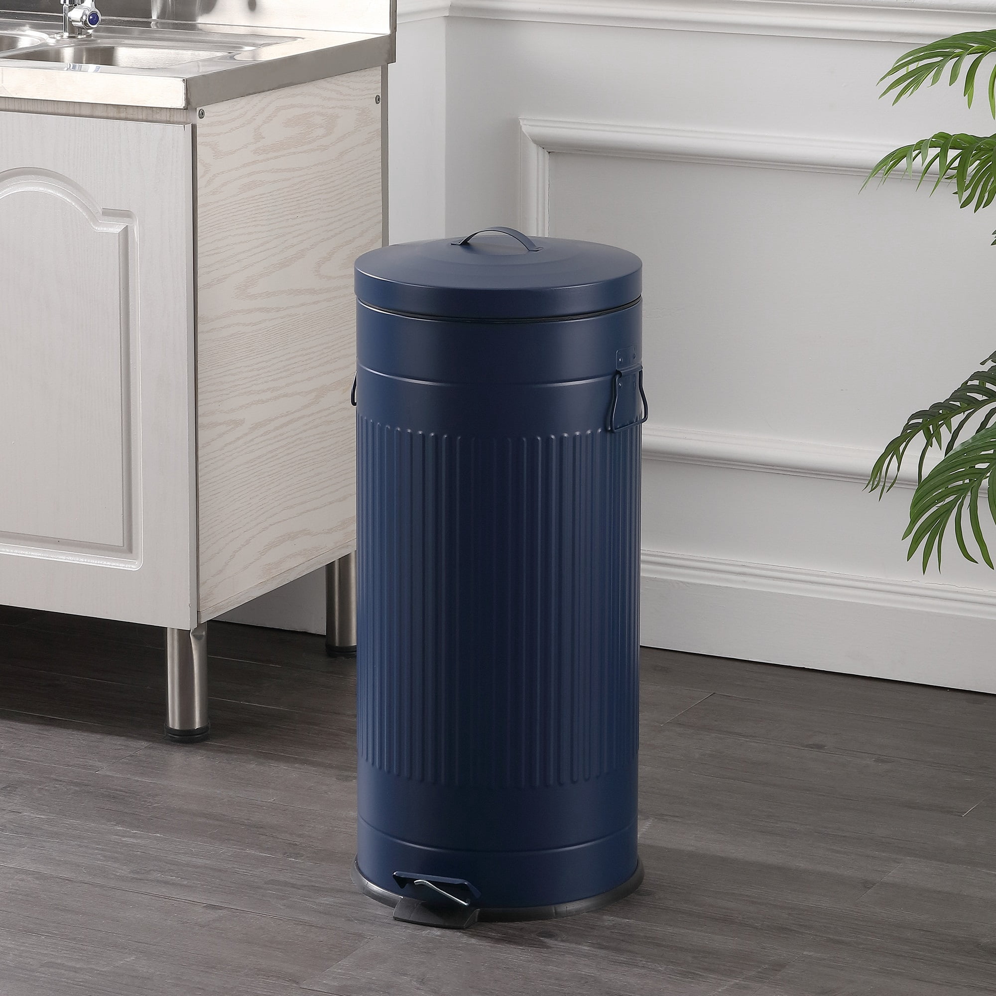 happimess Theo Retro 8-Gallon Step Trash Can with Soft-Close Lid and FREE Mini Trash Can, Denim Blue, HPM1018D