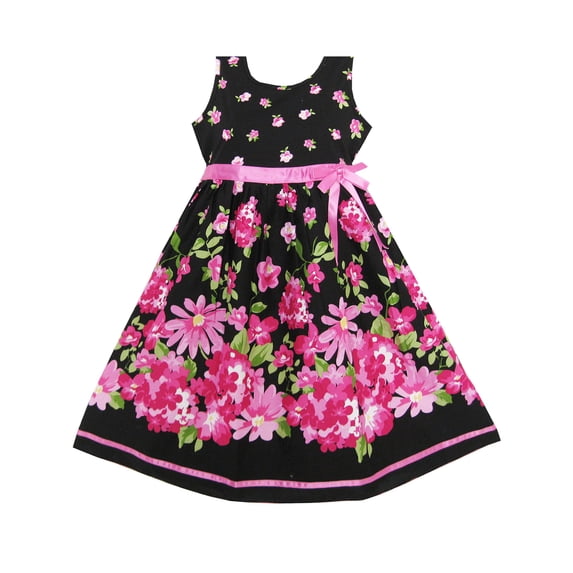 Girls Dress Hot Pink Flower Belt Party Christmas Gift Kids 4-5