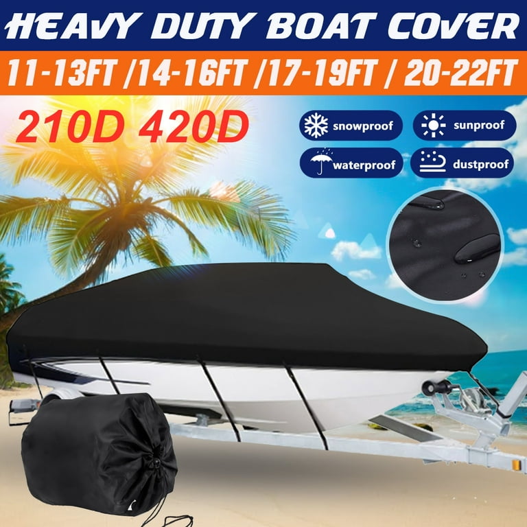 Waterproof and Sunscreen Heavy Duty Trailerable Boat Cover with Storage Bag  Fits V-hull Boats 11-13 Ft., 14-16 Ft., 17-19 Ft., 20-22 Ft. Black, Red,  Green, Grey and Blue, Boat Accessories 