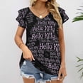 thumbnail image 2 of Hello Kitty Womens Summer Tops Ruffle Short Sleeve Tunic Tops V Neck Loose Fit Flowy T-Shirts, 2 of 7